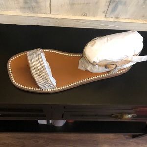 Steve Madden Tan and Silver Jeweled Ankle Strap Sandals